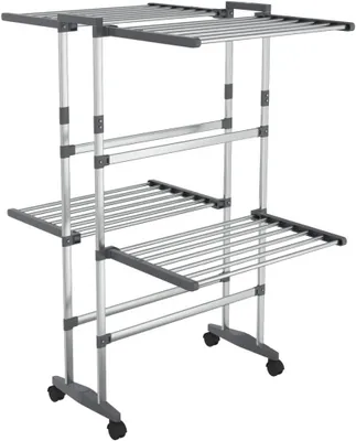 Produktbild von Wäscheständer mit 2 Etagen und Rollen in Silber, 60x70x106 cm