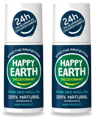 Image de 2 déodorants roll-on pour hommes "Happy Earth Protect", 100% naturels, 75 ml, lot de 2