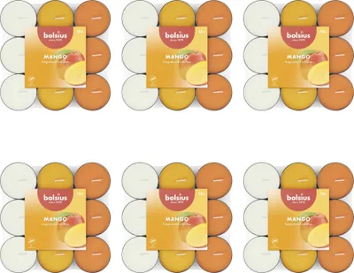 Immagine prodotto di Bolsius - tea light profumato - 18 pezzi per confezione - mango - confezione valore - 108 pezzi - 6 confezioni