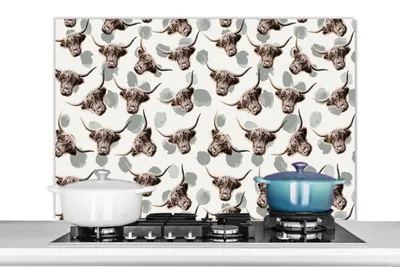 Obrázok produktu pre MuchoWow® Splashback Kuchyňa - Kuchynský backsplash - Ochrana steny pre sporák a drez Škótsky horal - Krava - Vzor 100x65cm Alu-Dibond (alternatíva k