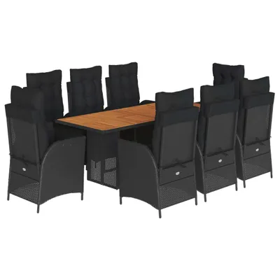 Produktbild von 9-tlg. Garten-Essgruppe mit Kissen Schwarz Poly Rattan