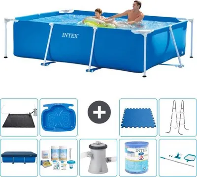 Produktbild von Rechteckiges Schwimmbecken - 260 x 160 x 65 cm - Blau - Beinbecken - Filterpumpe - Reinigungssatz - Solarmat - Leiter - Fussbad