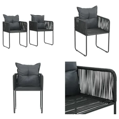 Produktbild von vidaXL Gartenstühle 2 Stk. mit Polstern Poly Rattan Schwarz - Gartenstuhl - Gartenstühle - Außenstuhl - Außenstühle