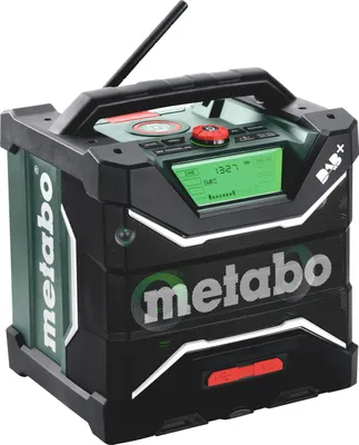 A Metabo Akku-Baustellenradio RC 12-18 32W BT DAB+ is shown against a white background.