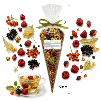 Produktbild von Kräuter-Früchtetee Holunder, Himbeere, Linde 500 g – lose in XXL-Geschenktüte – vegan, ohne Zuckerzusatz