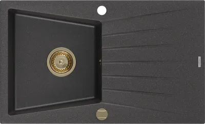 Produktbild von Mexen Cesar Granitspüle mit einem Becken und einer Abtropffläche 775 x 470 mm, Schwarz gesprenkelt, Siphon Gold - 6514771010-76-