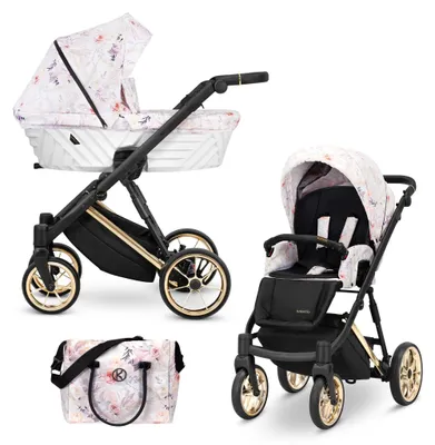Produktbild von Kinderwagen Kunert Ivento Premium 2in1 - goldene Rahmenfarbe - Farbe: Zarte Blumen