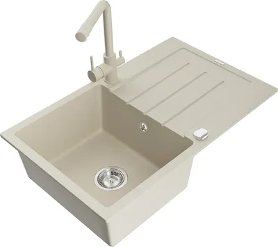 Image de Mexen Bruno Évier en granit 1 bac avec égouttoir et mitigeur Duero, Beige - 6513-69-671600-69