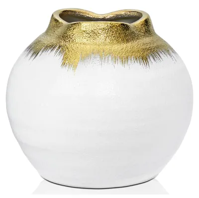 Keramikvase, gold-weiß, handgefertigt, 33x11x11 cm, für Blumen