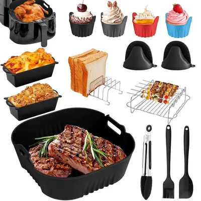 Zdjęcie produktu dla Zestaw akcesoriów do frytkownicy bezolejowej, 19 elementów, kompatybilny z modelami Philips HD9270/90, HD9285/90. Wielokrotnego użytku, wolny od BPA
