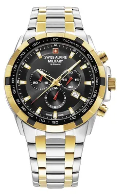 Produktbild von Swiss Alpine Military Herren Armbanduhr Chronograph bicolor Edelstahlarmband 46 mm 7043.9147