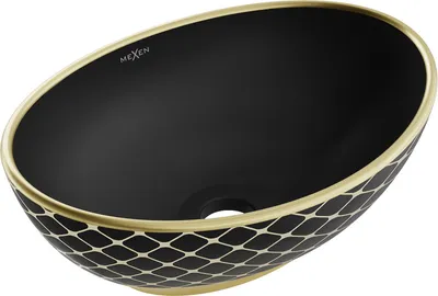 Produktbild von Mexen Elza Aufsatzwaschbecken 40 x 33 cm, Schwarz matt/gold Gittermuster - 21014029