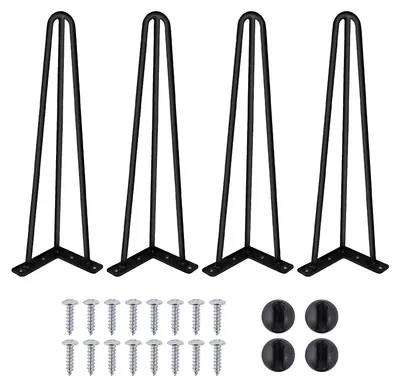 Image de Pieds de table, design en forme d'épingle à cheveux, structure métallique durable, 16 pouces - 3 barres (banc)