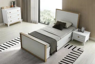 Image de Ensemble Lit Table de nuit Commode Chambre à coucher Chambre d'adolescent 3pcs Meubles Nouveau