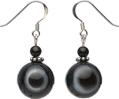 Produktbild von Ohrringe Ohrhänger aus Augenachat & Onyx & 925 Silber Brillenachat Ohrschmuck