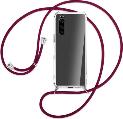 Produktbild von Handykette Backcover-Schutzhülle mit Band (Metall silberfarben) für Sony Xperia 5 - dunkelrot