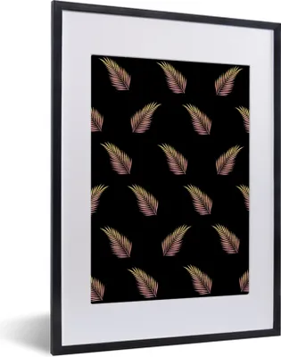 Produktbild von MuchoWow® MuchoWow® Gerahmtes Poster Blätter - Gold - Muster 30x40 cm - Poster mit zchwarzem Bilderrahmen - Wandposter Schlafzimmer