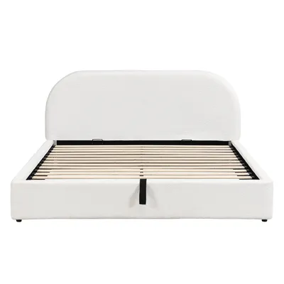 Produktbild von Flieks Hydraulisches Polsterbett 160x200cm mit Lattenrost, Doppelbett Stauraumbett mit Stauraum, Klassisches Bett Bouclé, Beige