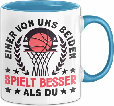 Produktbild von Basketball Tasse Geschenk Spruch Für Tennis-Spieler Einer Von Uns Beiden Spielt Besser Als Du Becher (Blau)