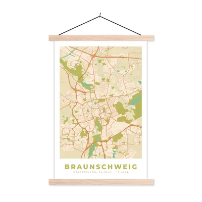 Produktbild von MuchoWow® Textilposter Braunschweig - Karte - Vintage - Stadtplan 60x90 cm mit holzfarbenen Rahmen - Textil