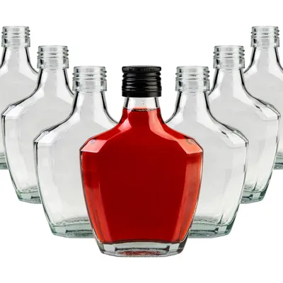 Zdjęcie produktu dla SuperButelki - 50x Butelka szklana HERKULES 200 ml z zakrętkami – ozdobna na nalewki, bimber, wódkę, alkohole, butelki 0,2l ozdobne, zestaw butelek