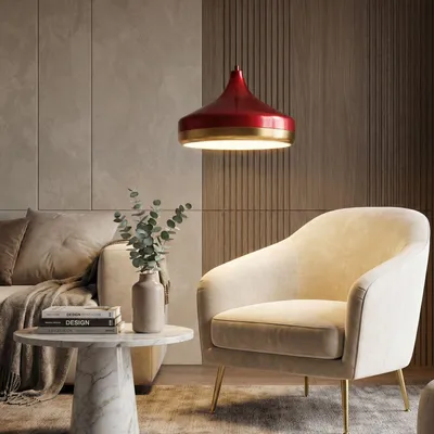Produktbild von Opviq, Moderne Roten Kronleuchter, Metallkörper, Ø36 h:26 cm, Höhenverstellbar 42-122 cm, E27 Max 40 W, IP20, Ideal für Hotel & modernes Zuhause, Elegantes Design.