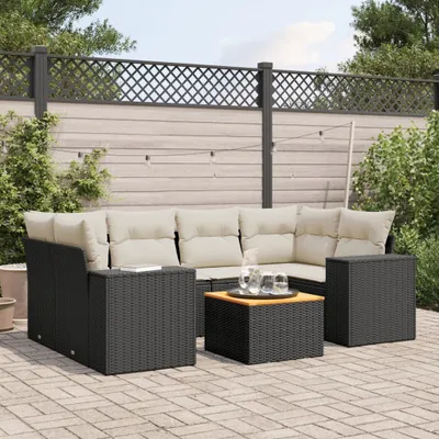 Produktbild von 7-tlg. Garten-Sofagarnitur mit Kissen Schwarz Poly Rattan 3225342