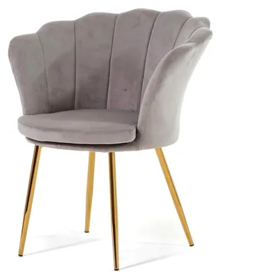 Produktbild von Gepolsterter Sessel mit Muschel-Rückenlehne aus Samt und verchromten Beinen, für Wohnzimmer, Schlafzimmer und Esszimmer