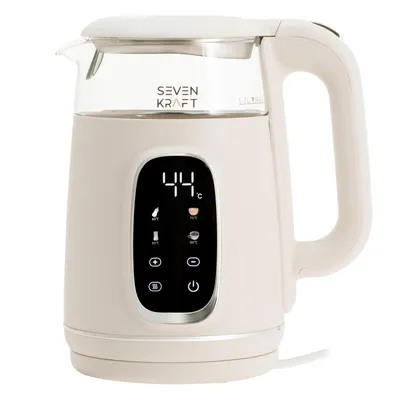 Zdjęcie produktu dla Szklany czajnik Sevenkraft 1,7L 2200W, czajnik elektryczny z regulacją temperatury (40-100°C), podświetleniem LED i funkcją Keep Warm, Beżowy