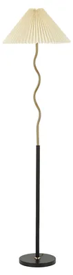 Image de Lampadaire Closy Ø 46 X 172 Cm - Lampadaire Glamour En Métal Noir Et Argent - Abat-Jour Plissé En Tissu - Douille E27, 40 W, 220 V