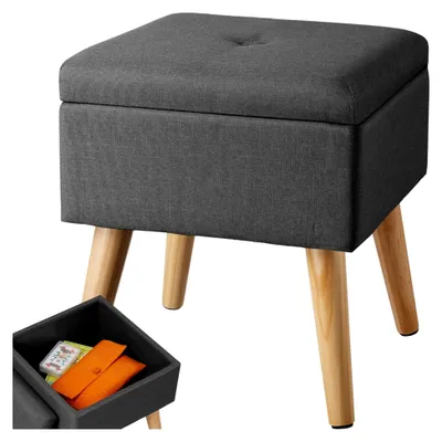 Produktbild von Hocker mit Stauraum, Sitzhocker, Aufbewahrungsbox mit Deckel, Fußhocker, Fußablage, Hocker mit Holzbeinen, als Sitzbank für Flur, Wohnzimmer oder Schlafzimmer - dunkelgrau