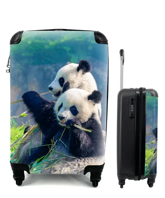 Produktbild von MuchoWow® Koffer Handgepäck Trolley Rollkoffer Kleine Reisekoffer mit 4 Rollen - Panda - Bambus - Gras - Tiere - Cabin Size < 55x40x23 cm & 55x40x20 cm - Fotokoffer - Kabinenkoffer - Boardgepäck - Reise-Box - Reisekoffer - Reisegepäck - Koffer mit Bild - Trolley für Kinder