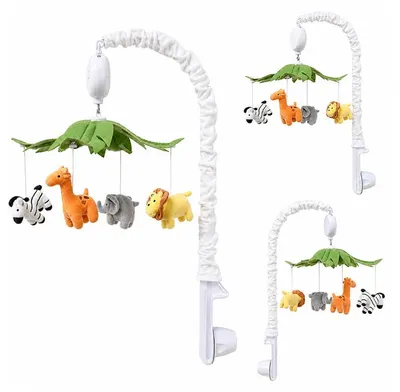 Produktbild von Baby Mobile Safari mit 12 Schlafliedern – drehbar, weiß – Spieluhr und Kinderzimmer-Deko für Jungen und Mädchen