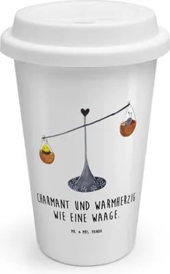 Produktbild von Mr. & Mrs. Panda becher kaffee Sternzeichen Waage - Weiß - Geschenk, Thermobecher To Go, Biene, Hummel, ToGo Kaffeebecher, Thermokaffeebecher, Marienkäfer, Mehrwegbecher