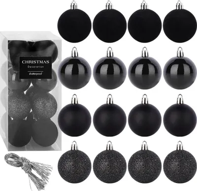 Image de Boules de Noël noires incassables, 5 cm, lot de 16