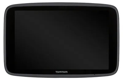 A black TomTom navigation device is shown from the front.