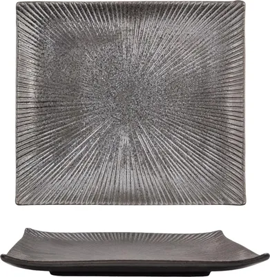 Produktbild von Intirilife Sushi Platte Servier Teller aus Porzellan in Schwarz - 23 x 20.5 x 2.8 cm - Japanisches Sushi Servier Geschirr Handgefertigt Rechteckig