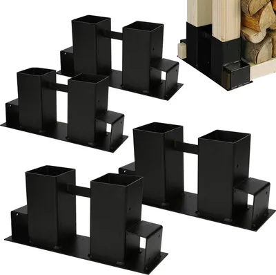 Produktbild von Jopassy Holzstapelhilfe 4er Set, beschichteter Stahl, schwarz, DIY Holzunterstand für Kanthölzer, Holzaufbewahrung 4er
