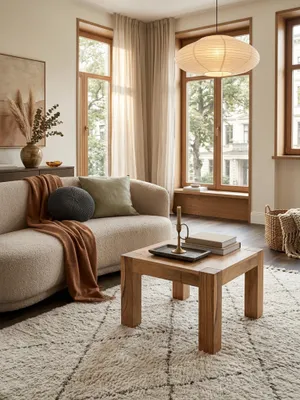 Produktbild von Couchtisch Massiv-Holz Akazie 60 cm breit Wohnzimmer-Tisch Design braun Landhaus-Stil Beistelltisch natur