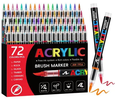 Produktbild von 72 Farben Acrylmarker mit Pinselspitze - Permanente Acrylmarker für Künstler