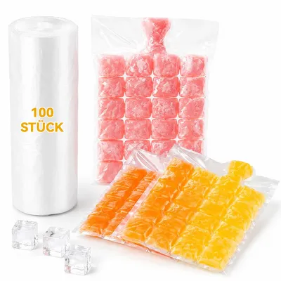 Produktbild von Eiswürfelbeutel 100 Stück, selbstschließend & auslaufsicher, Einweg Eisbeutel für Gefrierschrank, Whisky, Cocktails & Getränke