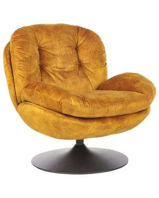 Produktbild von BELIANI Sessel Senfgelb Samt Gesteppt mit Drehfunktion Dicke Polsterung ohne Armlehnen Retro Wohnzimmer Schlafzimmer Flur Ausstattung Sitzmöbel