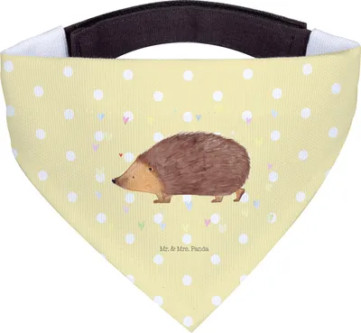 Produktbild von Mr. & Mrs. Panda Bandana Igel Herzen - Gelb Pastell - Geschenk, Kuss, Halstuch für Hund, Vertrauen, Lustige Sprüche, Dreieckstuch, Liebe, Hunde Hals Tuch, Herz