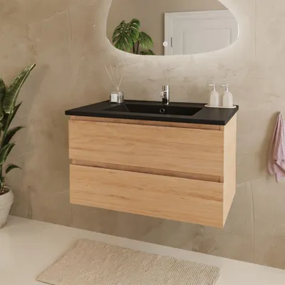Zdjęcie produktu dla LOMAZOO MARENZA 80 cm, jasny dąb, czarna umywalka