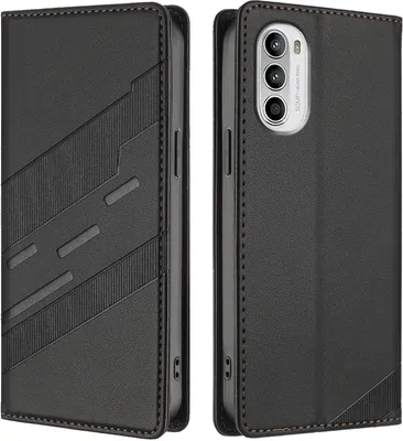 Produktbild von Hülle für Motorola Moto G52/Moto G82/Moto G71s, Kunstleder Brieftaschen Handyhülle mit Kartenfach und Standfunktion Schwarz