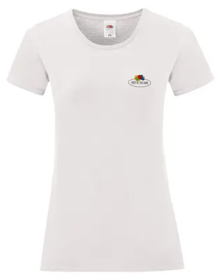 Produktbild von Fruit of the Loom Ladies Iconic 150 T-Shirt mit Vintage-Logo auf der Brust Farbe: weiß - Vintage-Logo klein Größe: S
