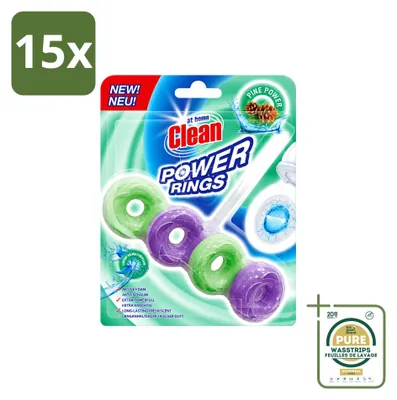 Obrázek produktu pro 15 kusů toaletních osvěžovačů "At Home Toiletblock Power Rings" s vůní borovice, hmotnost 40 g, balení