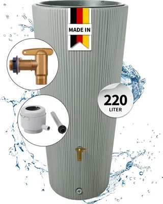 Produktbild von 4rain VASO 2in1 DECOR Regentonnen Komplett-Set 220 Liter agave inkl. Kunststoff-Auslaufhahn und Fallrohranschluss