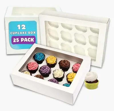 Produktbild von Famanu Cupcake Box für 12 Muffins - Weiße Box mit Transparentem Fenster