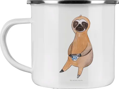 Produktbild von Mr. & Mrs. Panda Kaffeepott Faultier Kaffee - Weiß - Geschenk, Coffeelover, Kaffeetasse, Teetasse, Emaille Tasse, Becher, Coffeeaddict, Coffee, Pott